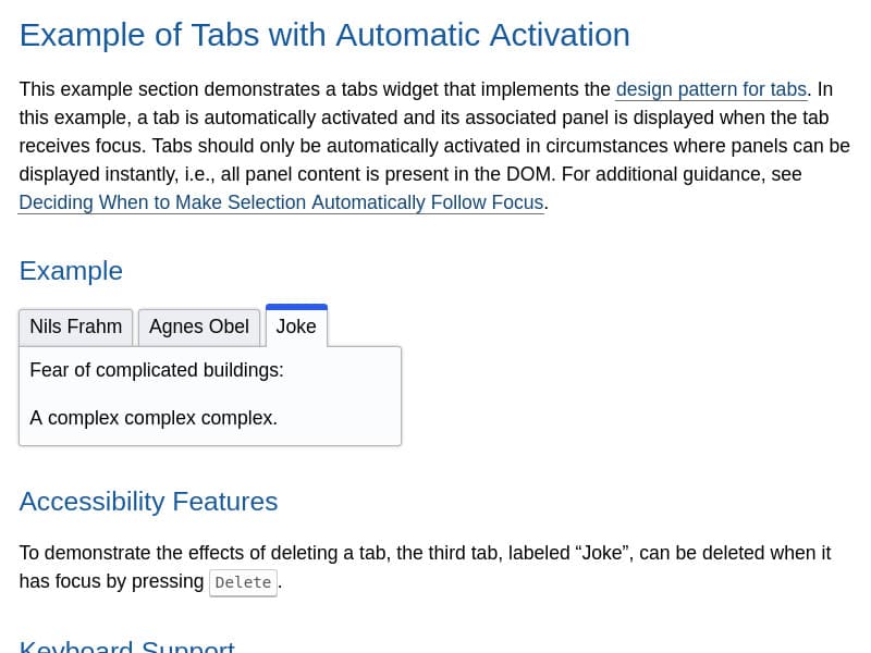 Screenshot of Example of Tabs with Automatic Activation