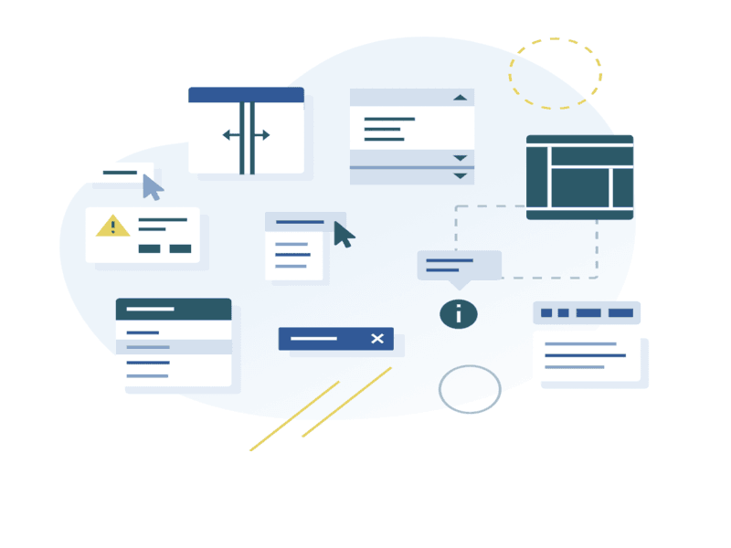 a picture of different green and blue boxes showing arrows, warning signs, and resize options