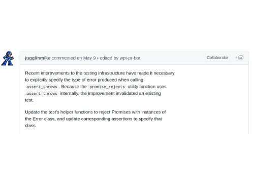 Screenshot of a comment from Mike Pennisi on Github